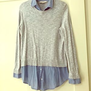 Sweater speckled grey /black with faux shirt under